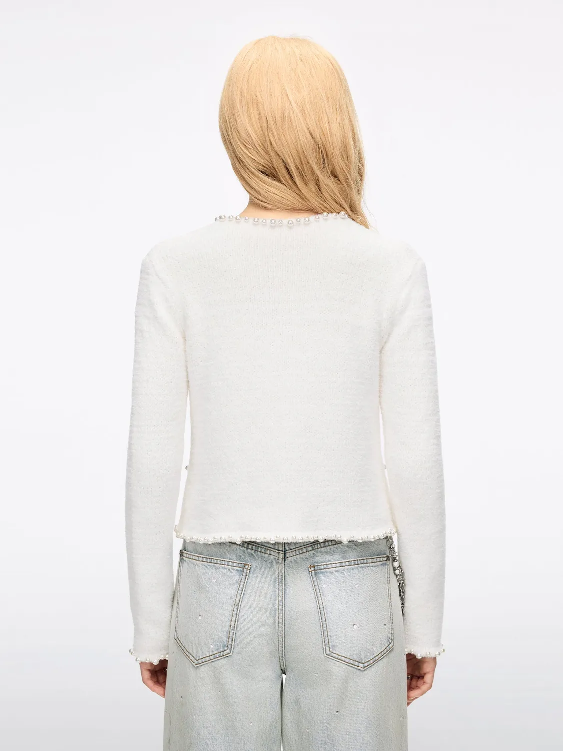 Miss Sixty perle cardigan hvid cropped uldblanding