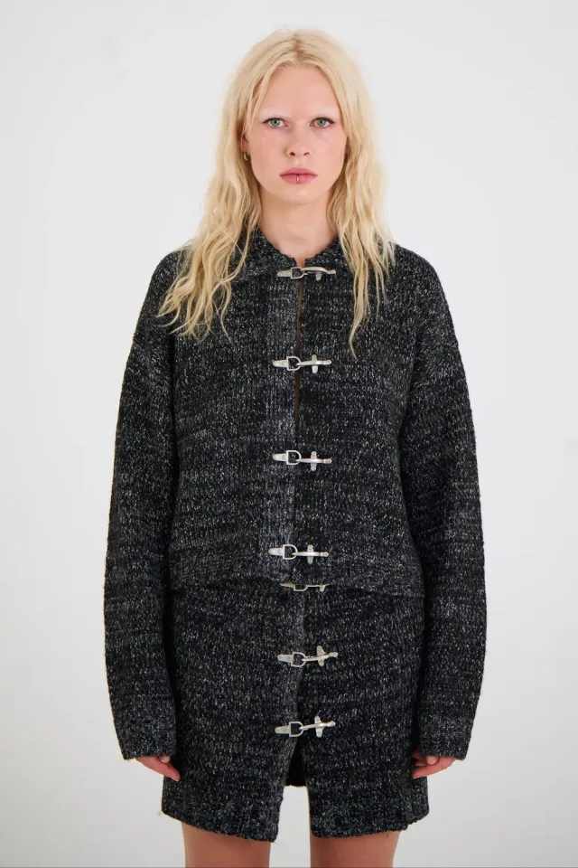 THE RAGGED PRIEST Granite Spacedye Buckle cardigan grå