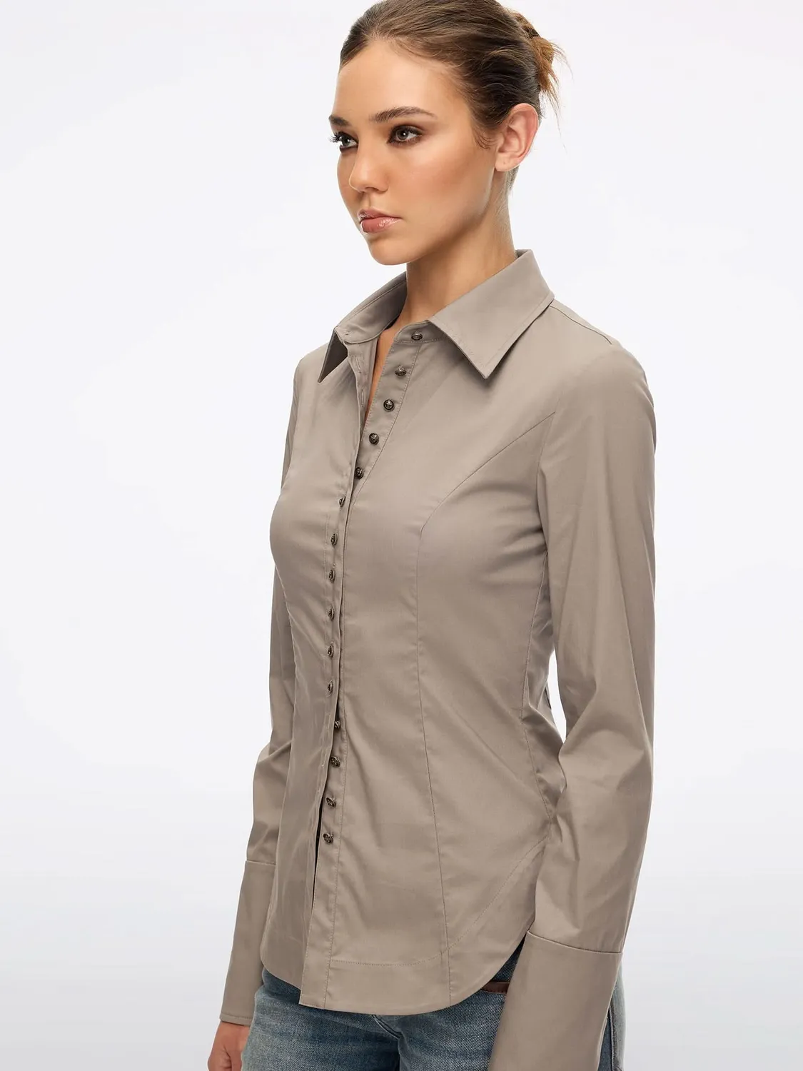 Miss Sixty Multi-Button skjorte khaki slim
