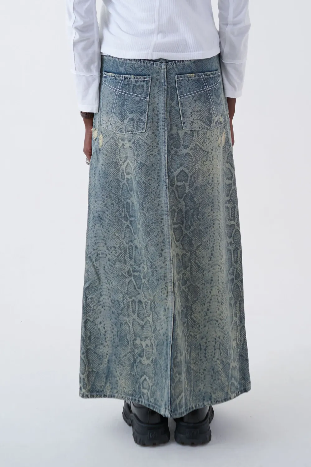 The Ragged Priest Skin Snakeskin Print denimnederdel maxi