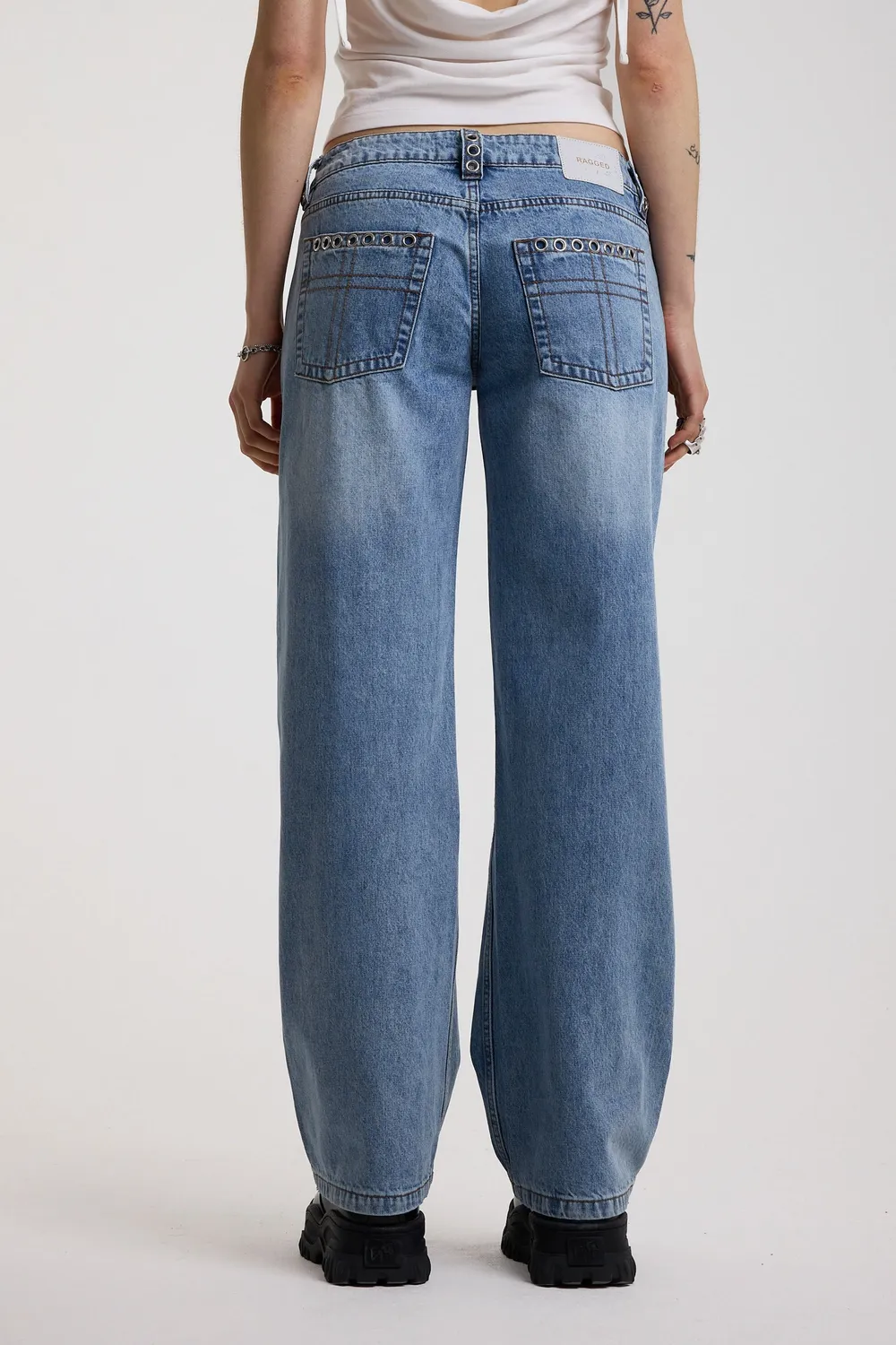 The Ragged Priest Twilight Lace Up baggy jeans blå snøring