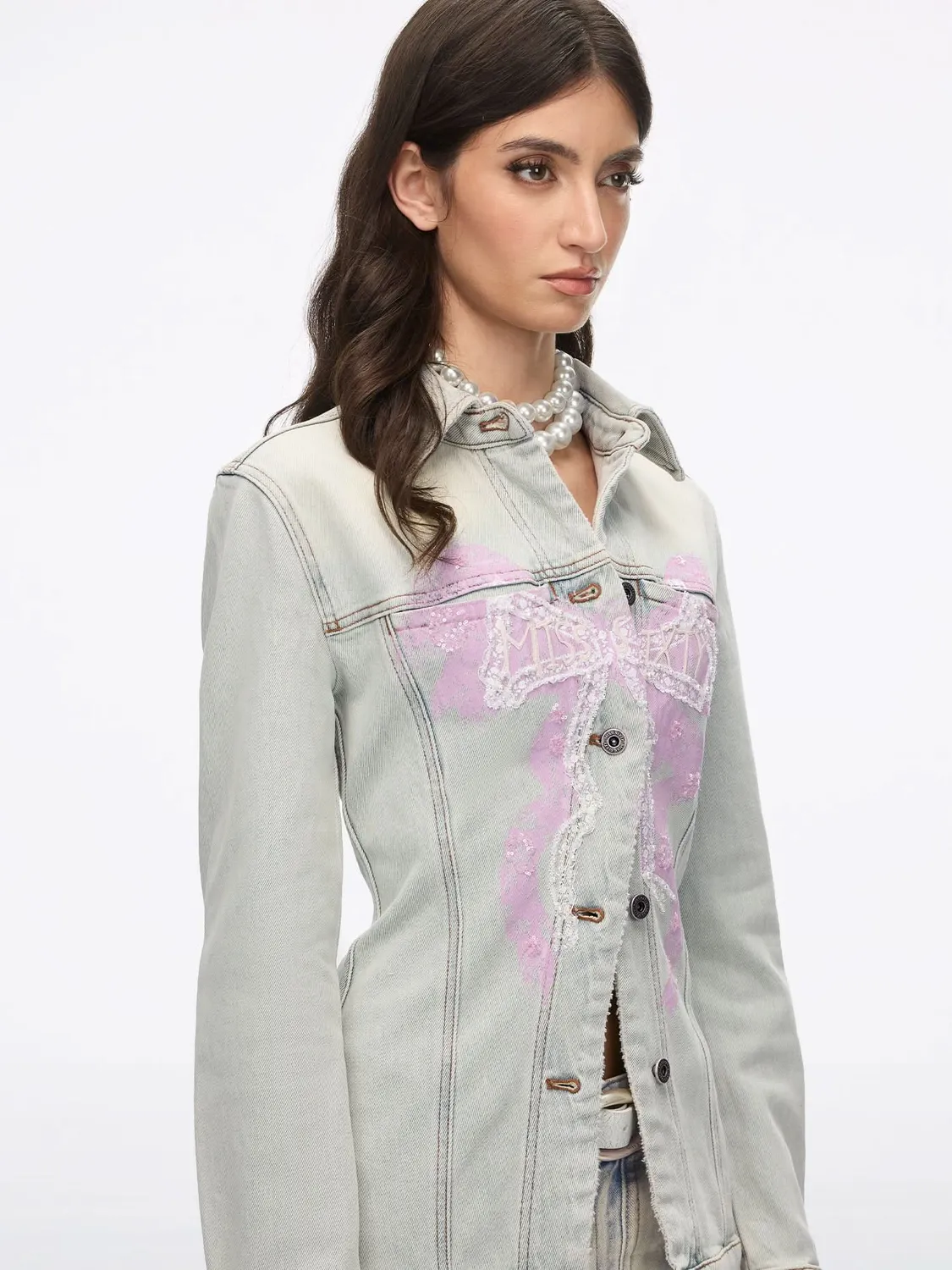 Miss Sixty Beaded Denim skjorte lyseblå med perler