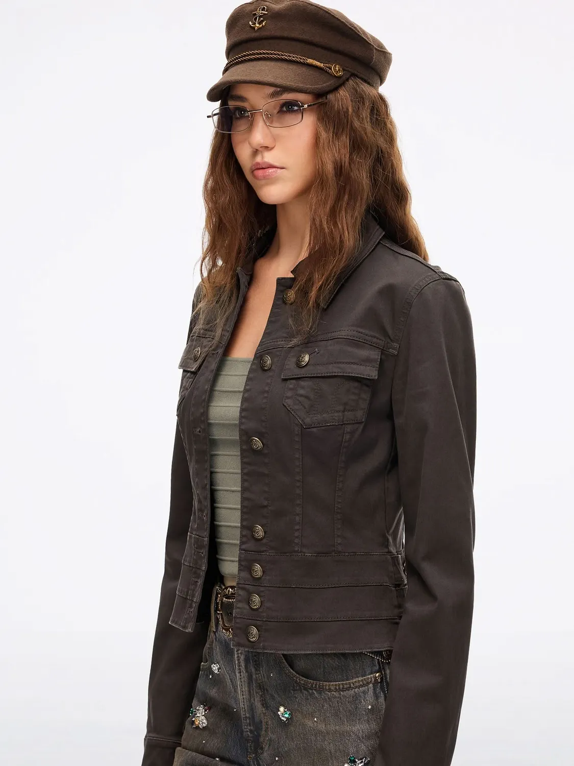 Miss Sixty Leather-Buckle jakke støvet rosa stretch