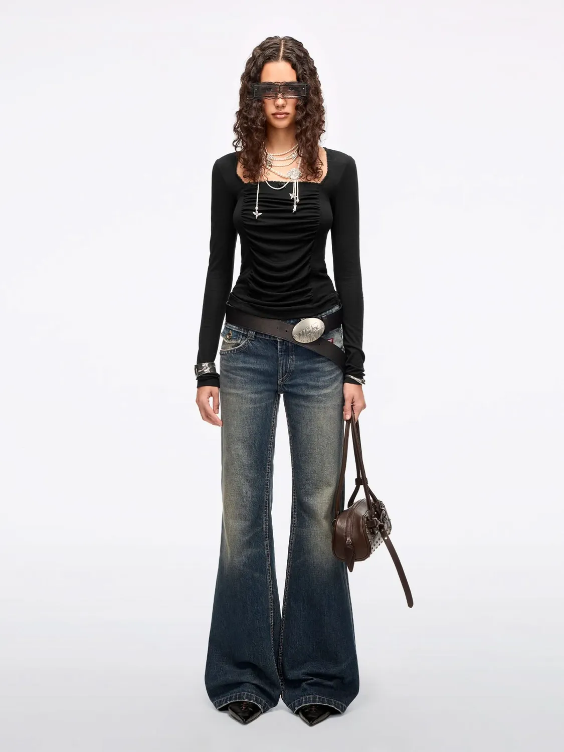 Miss Sixty Flare Jeans blå slidte mellemtaljede