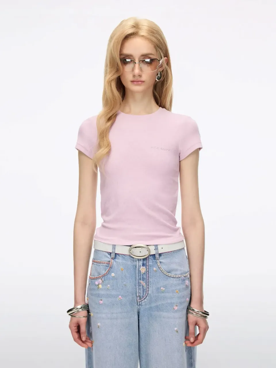 Miss Sixty cropped t-shirt baby pink rygudskæring