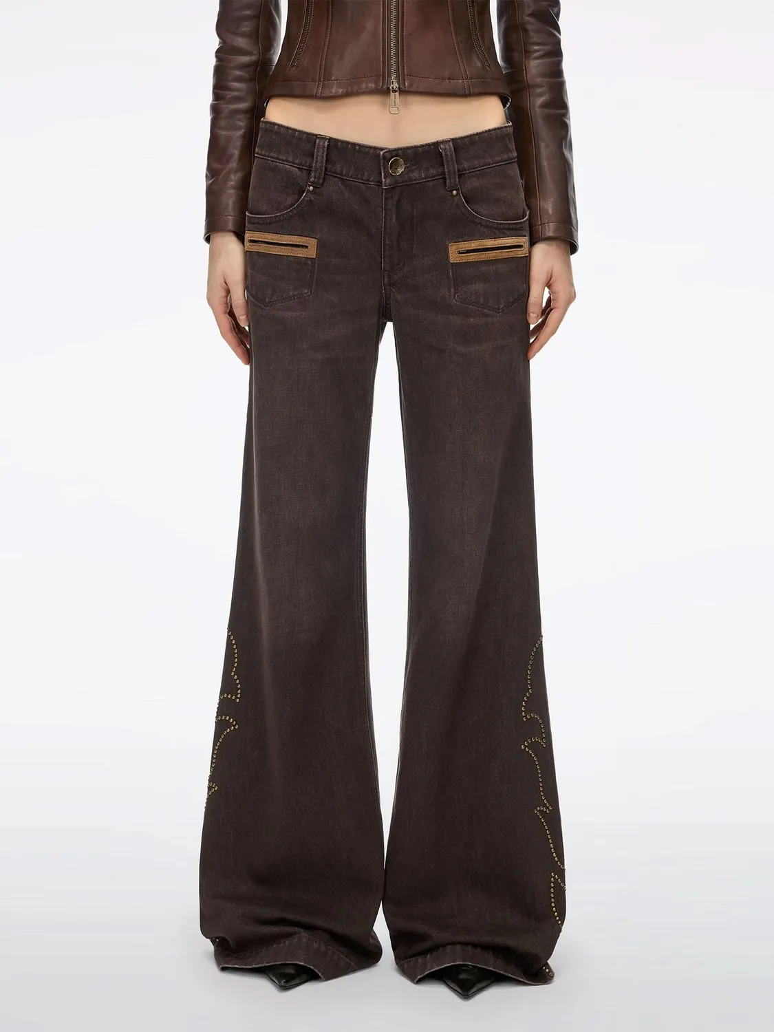 Miss Sixty Studded Flare jeans mørkebrun nitter