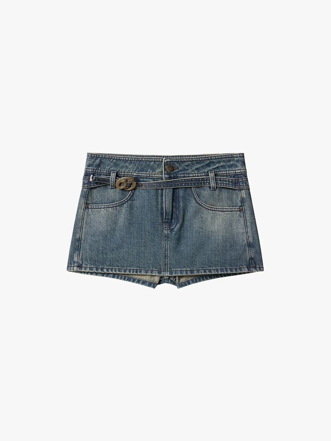 Miss Sixty skort shorts mediumblå hør denim bælte