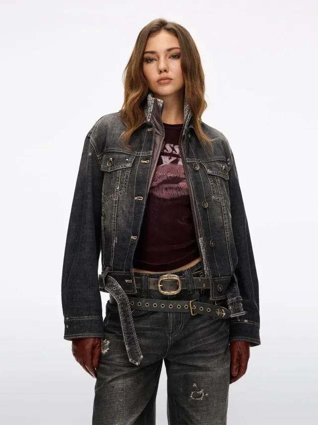 Miss Sixty Layered Denimjakke Vintage Sort med Vest