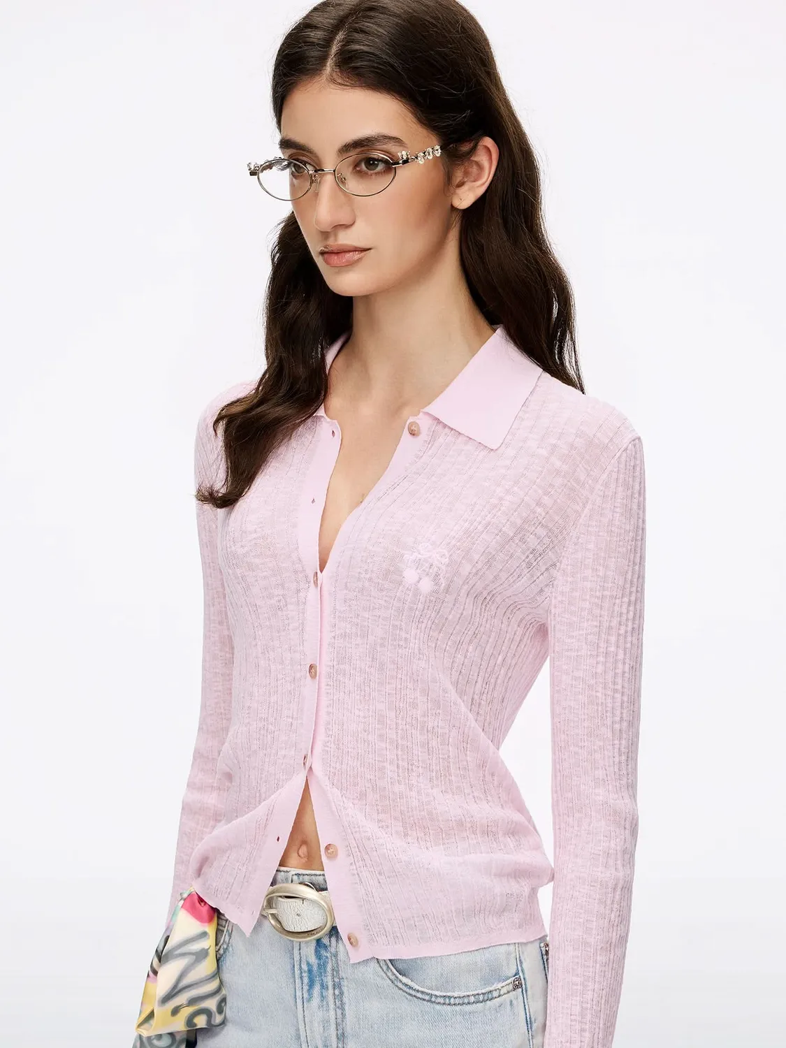 Miss Sixty 6M2RJ08100 strikcardigan baby pink broderet