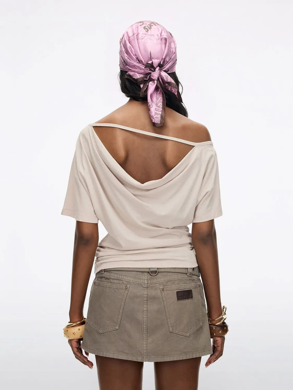 Miss Sixty Off-Shoulder t-shirt retro light coffee off-shoulder