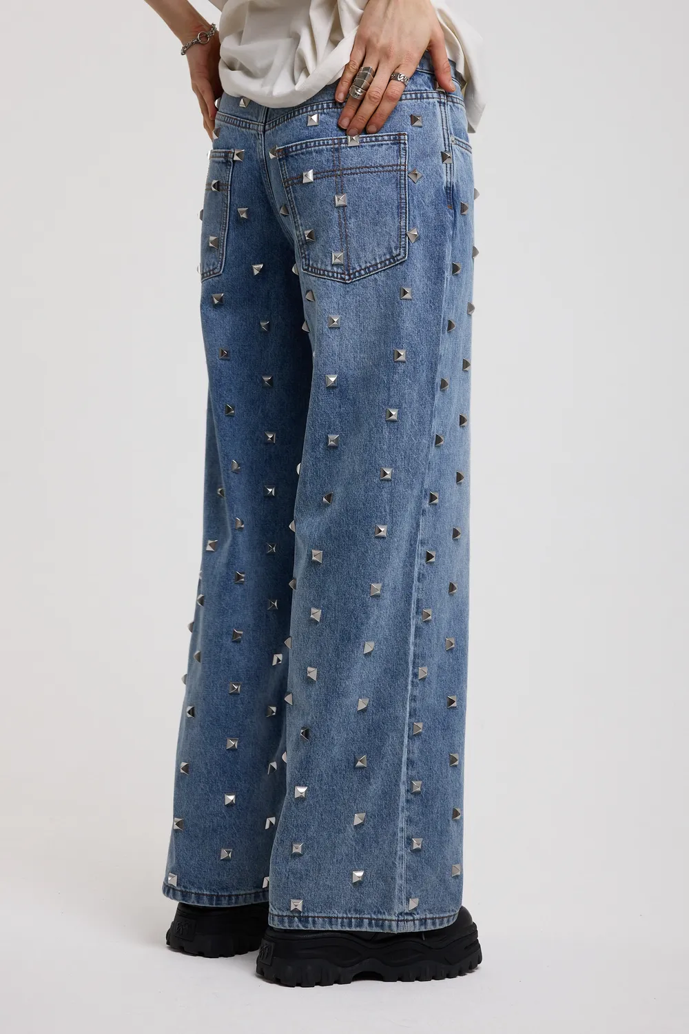The Ragged Priest Clutter baggy jeans blå med nitter