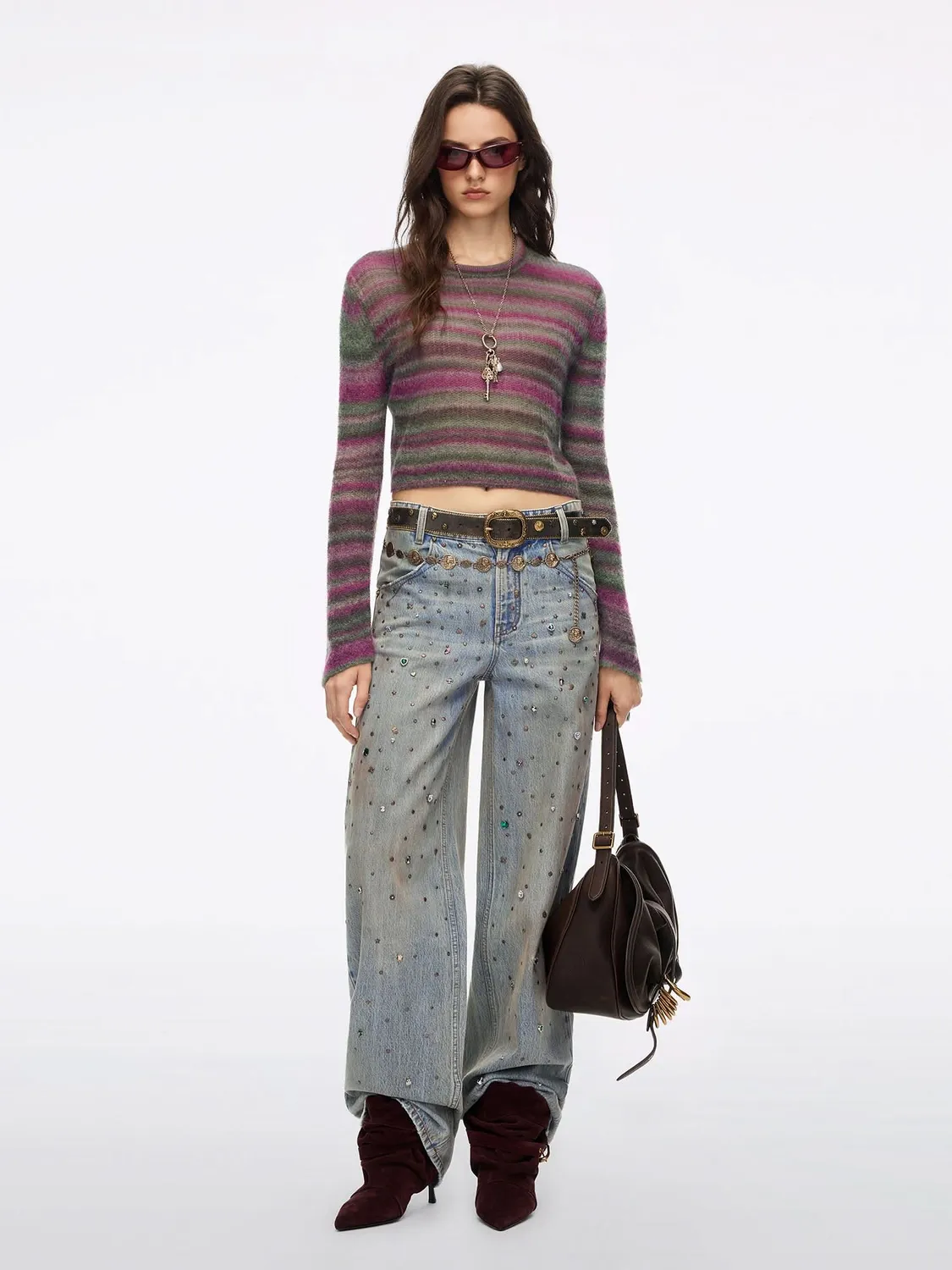 Miss Sixty Contrast Striped striktrøje khaki stribet