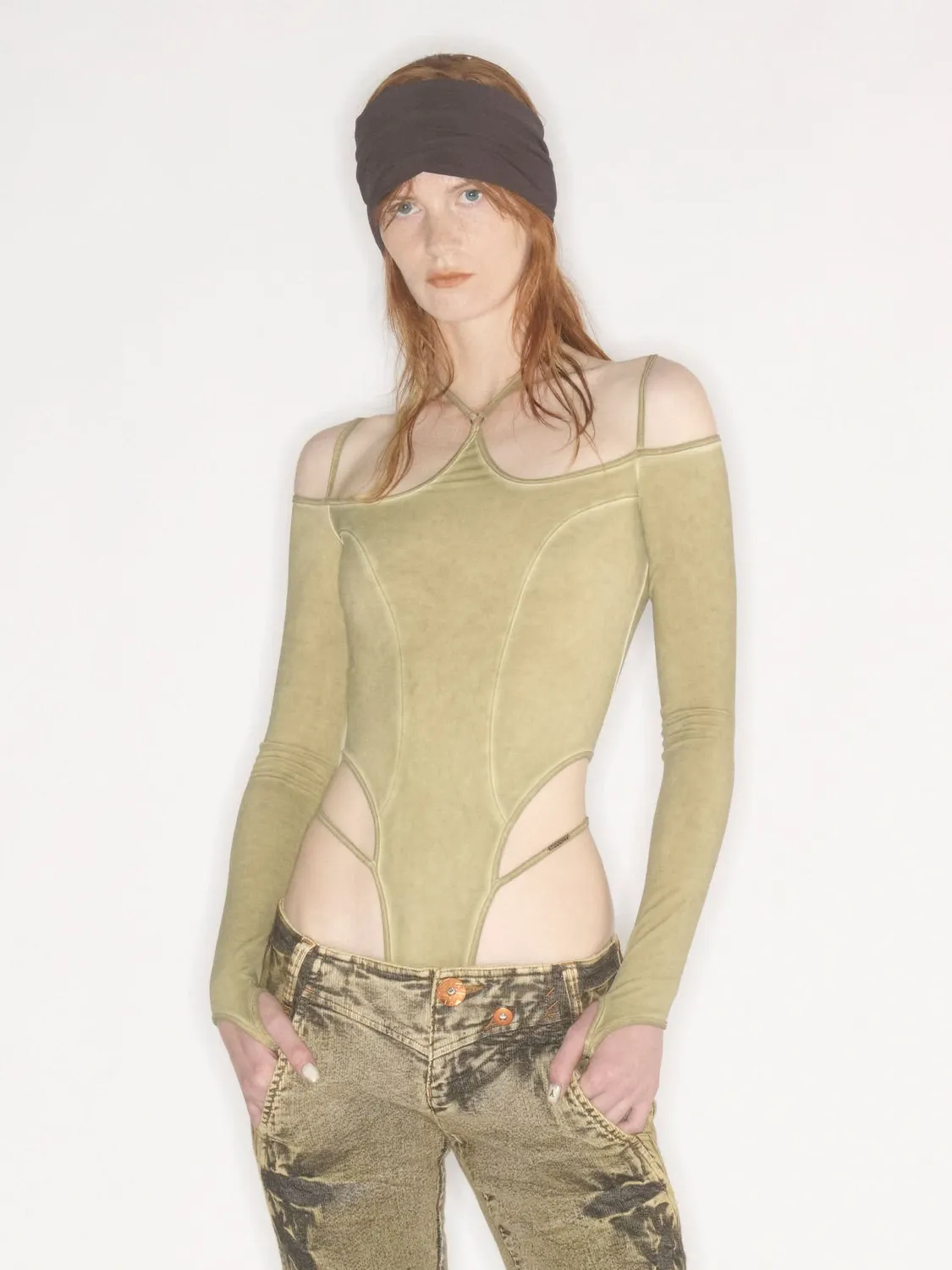Miss Sixty KNWLS bodysuit sennepsgrøn stretch
