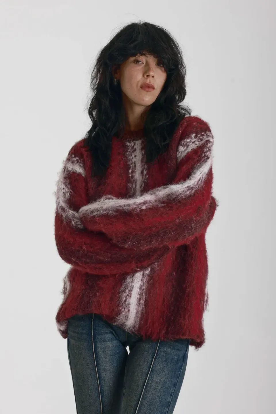 The Ragged Priest Obscure stribet strik sweater rød oversize