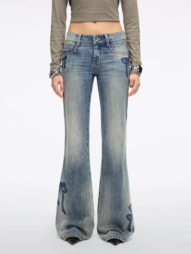 Miss Sixty flare jeans mellemblå med rhinsten