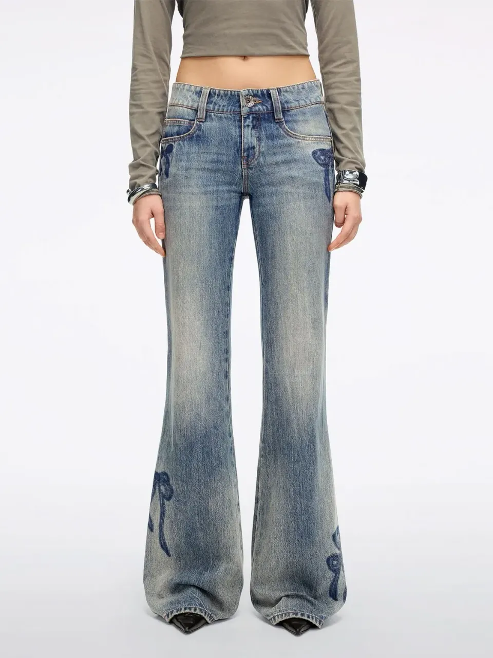 Miss Sixty flare jeans mellemblå med rhinsten
