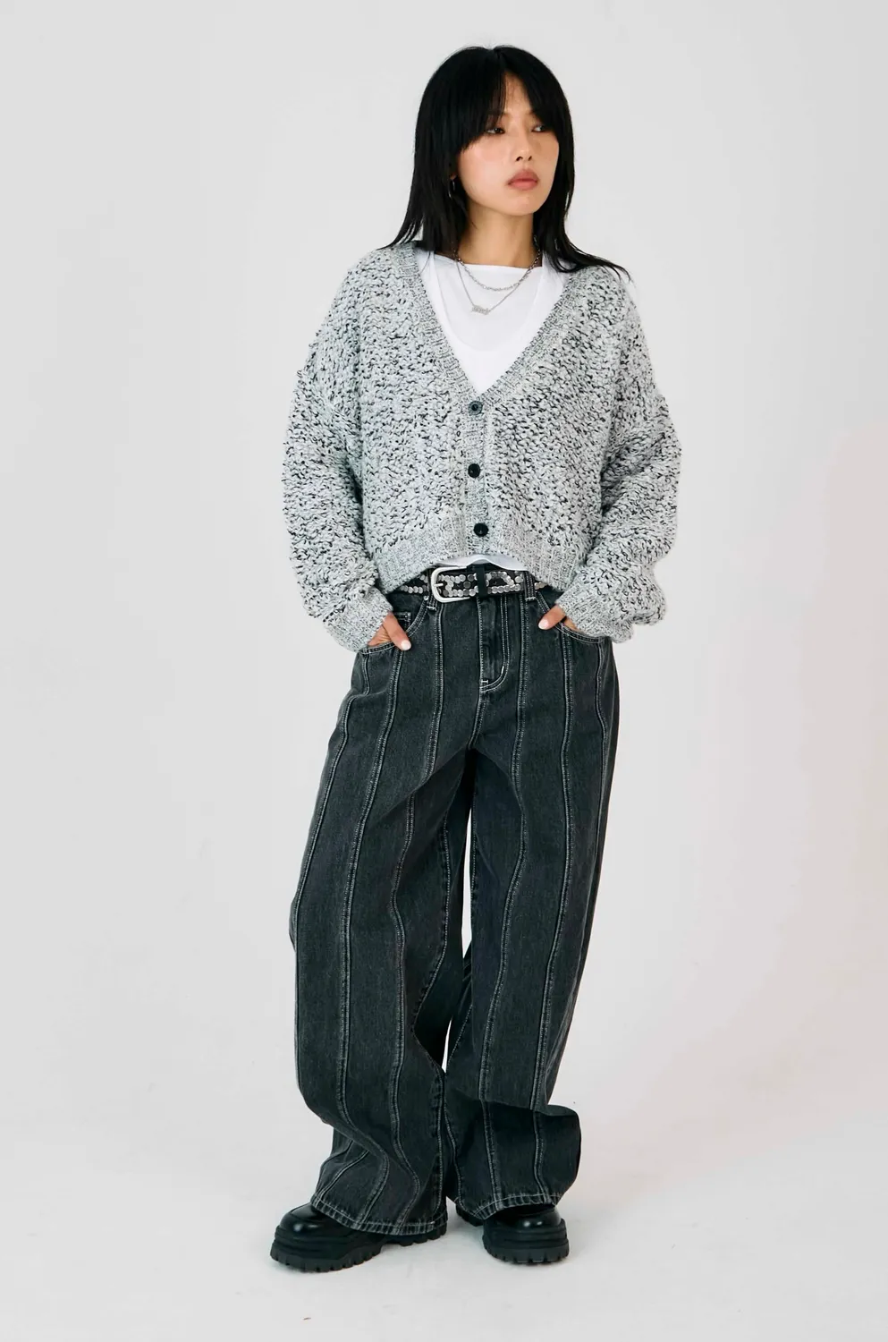 The Ragged Priest Rodeo boucle cardigan grå sort