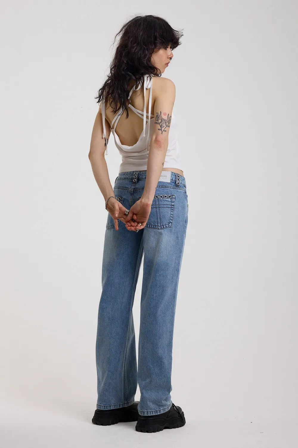 The Ragged Priest Twilight Lace Up baggy jeans blå snøring