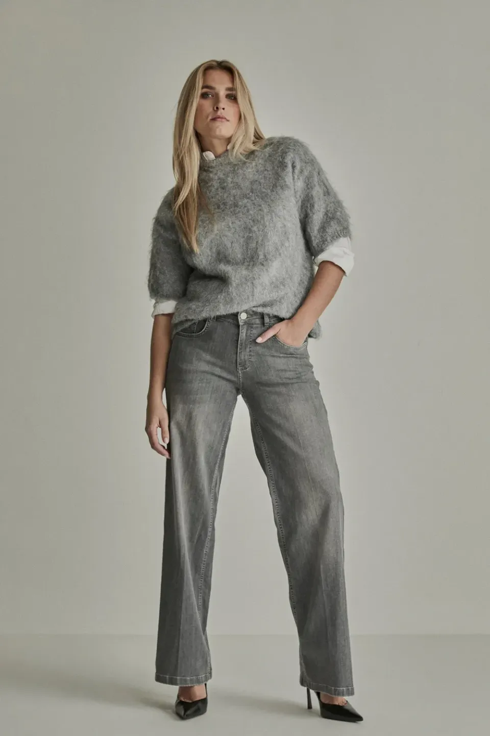 Para Mi Mira wide jeans grey used høj talje str 32