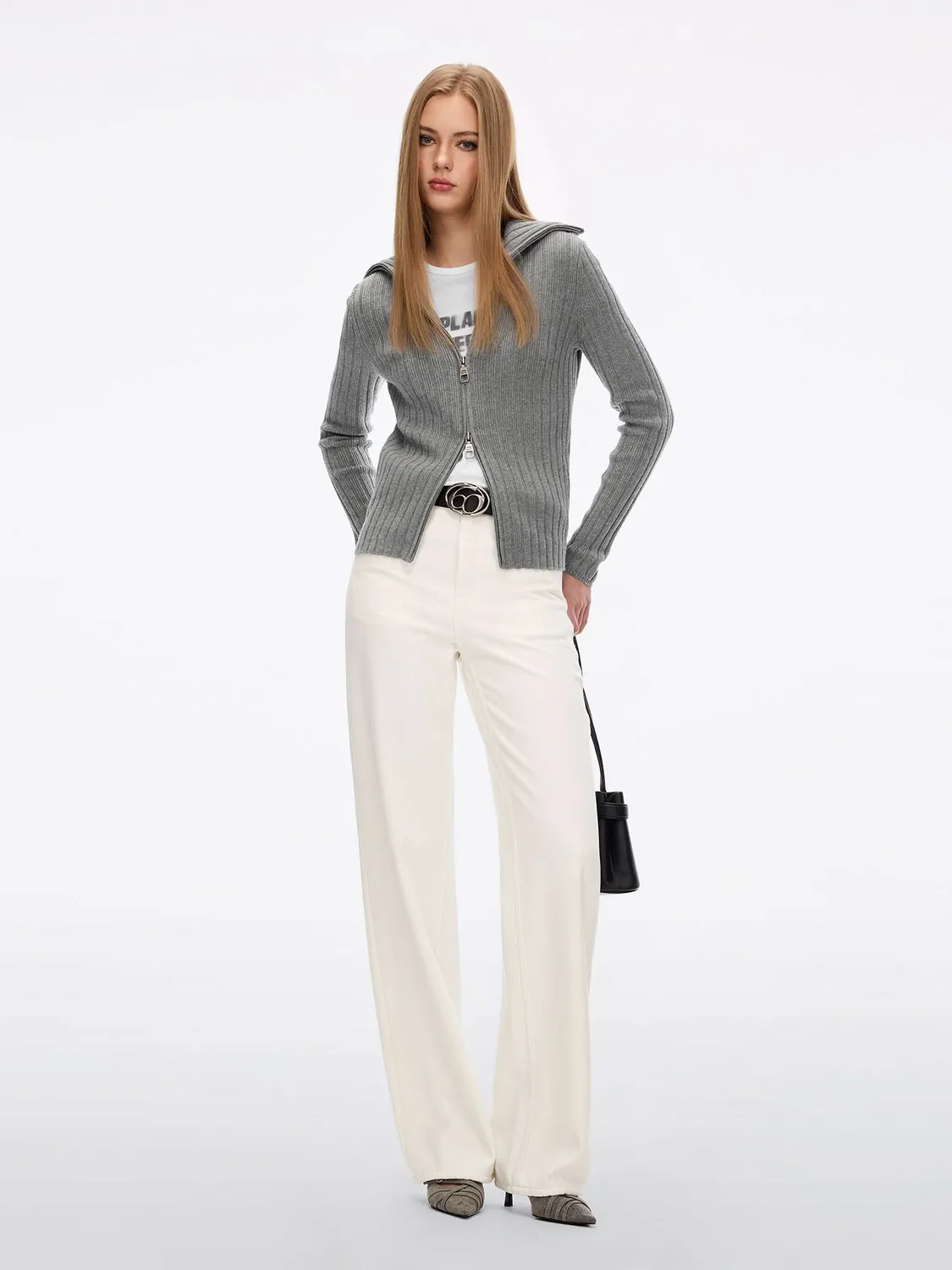 Miss Sixty Knit Cardigan heather grey uld lynlås