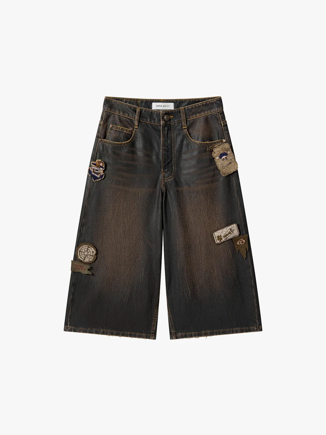 Miss Sixty Badge denimshorts brun med aftagelige emblemer