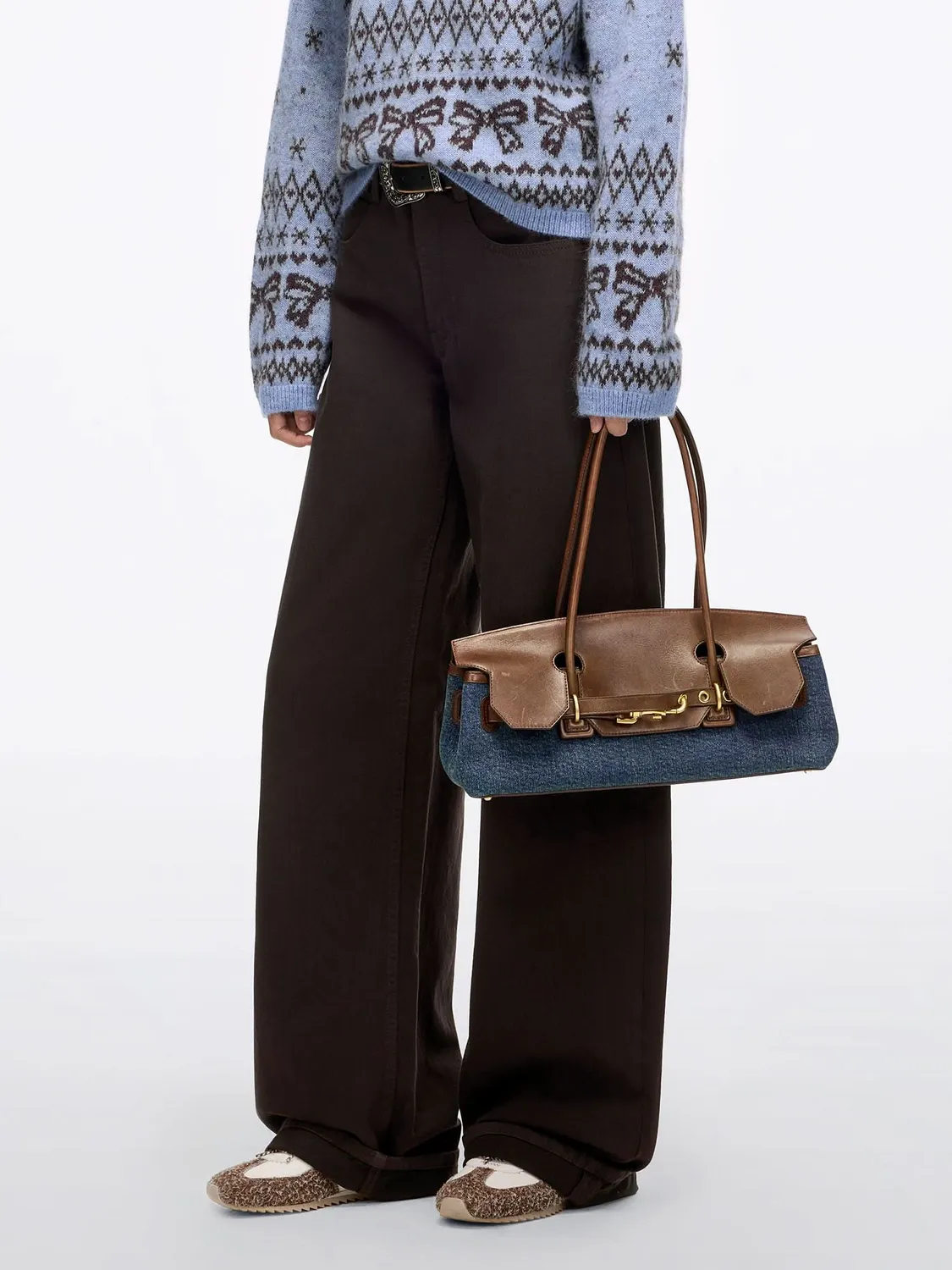 Miss Sixty Patchwork skuldertaske blå denim læder