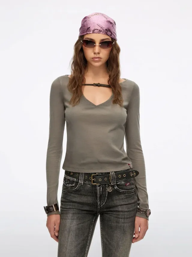 Miss Sixty t-shirt caramel brown cropped spænde