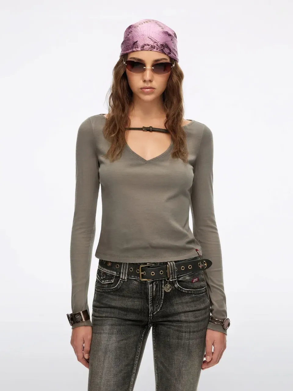Miss Sixty t-shirt caramel brown cropped spænde