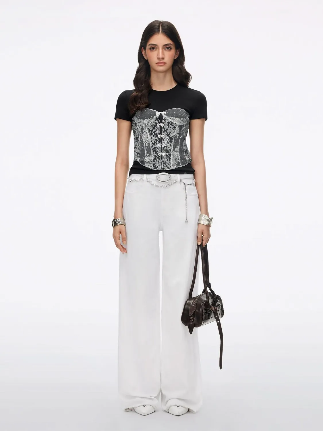 Miss Sixty Beaded Graphic T-shirt sort cropped perler