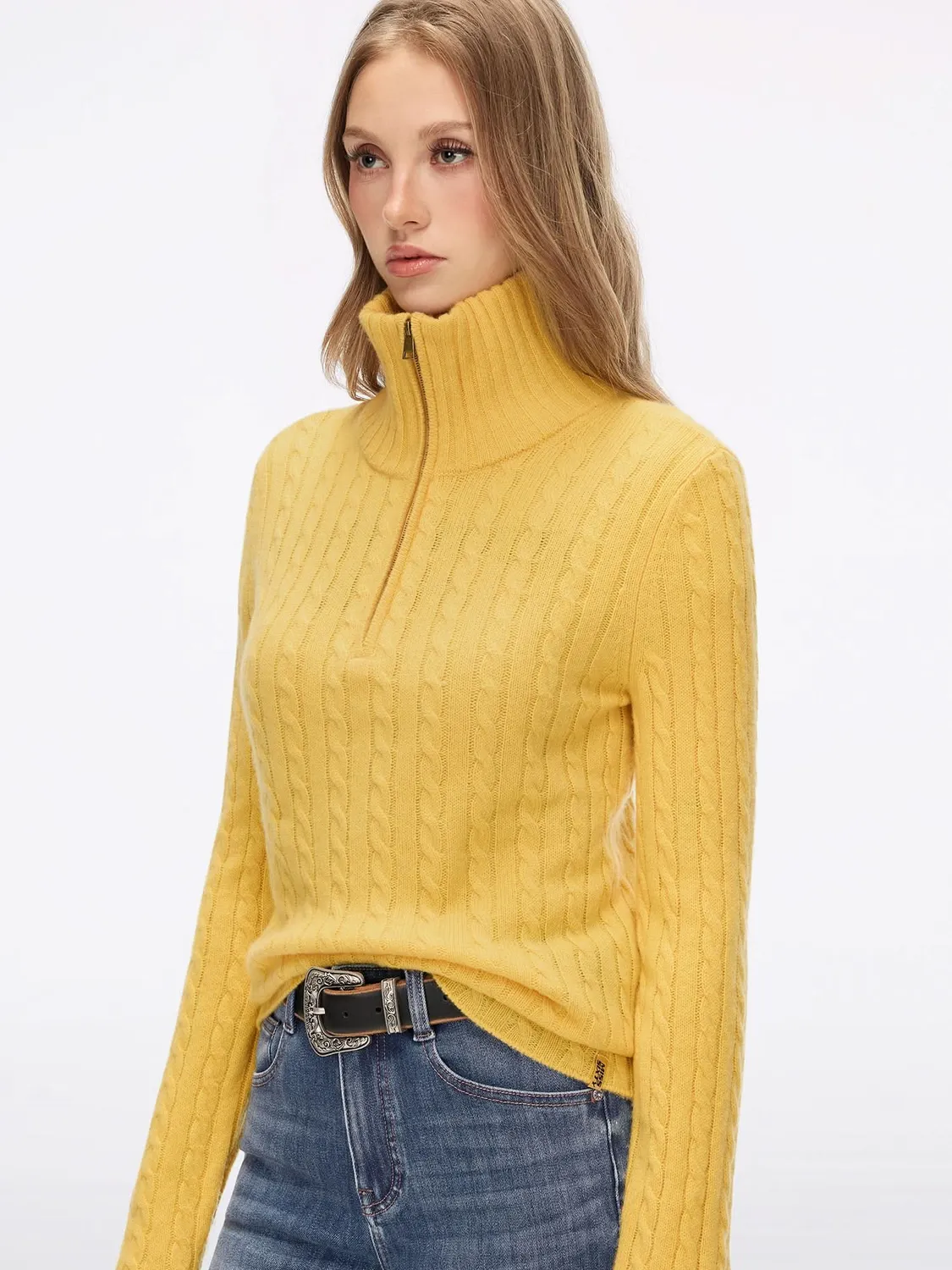 Miss Sixty kabelstrik cashmere sweater gul 100% cashmere
