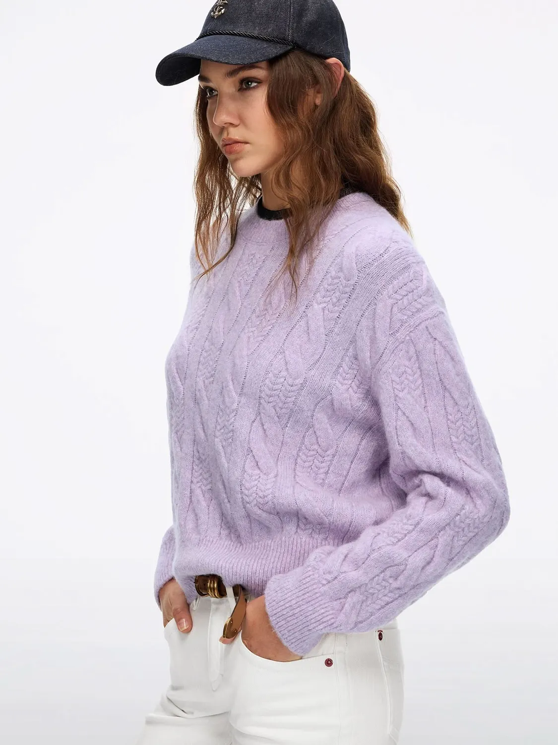 Miss Sixty Cable-Knit Sweater lilla kabelstrik
