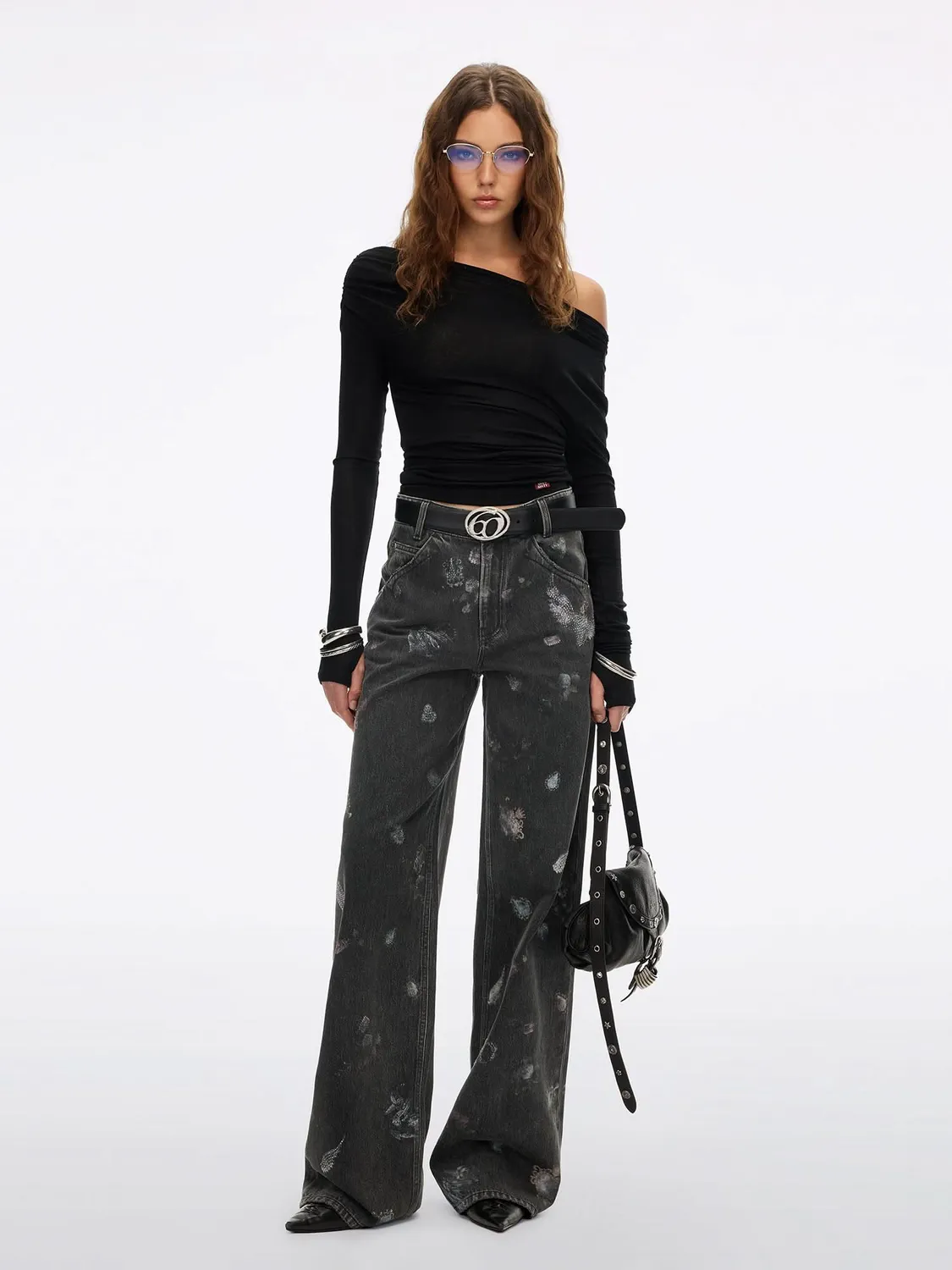 Miss Sixty Rhinestone Straight Jeans black fog høj talje