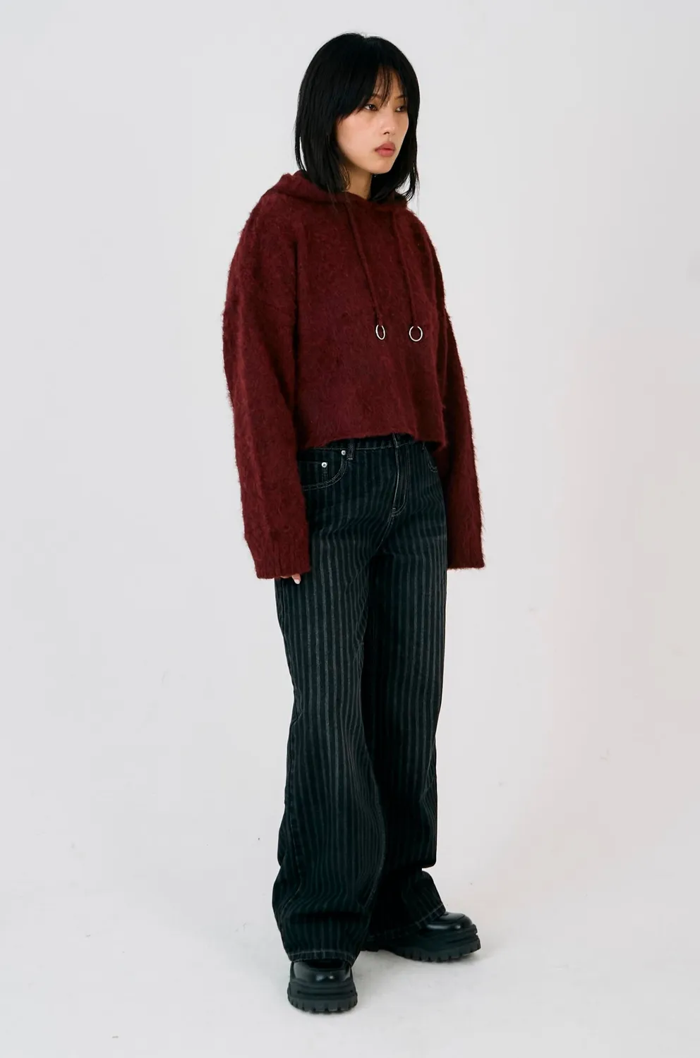 The Ragged Priest Arctic Hardware Knit Hoodie bordeaux