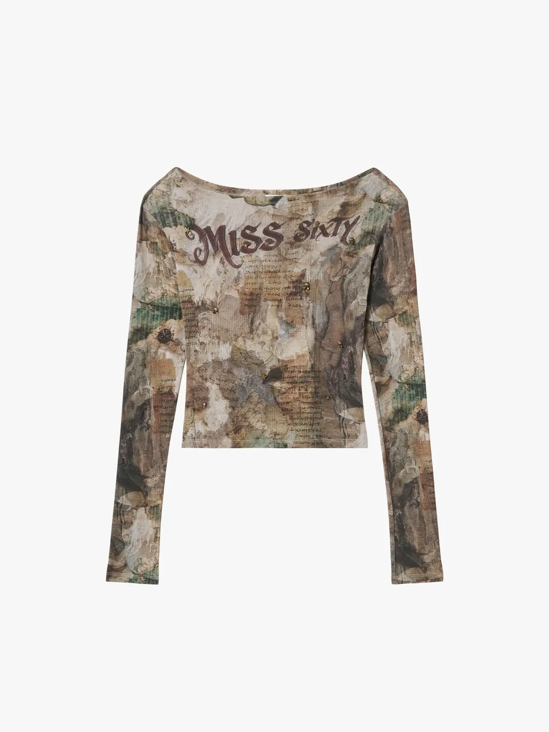 Miss Sixty Graphic langaermet t-shirt grey apricot kort