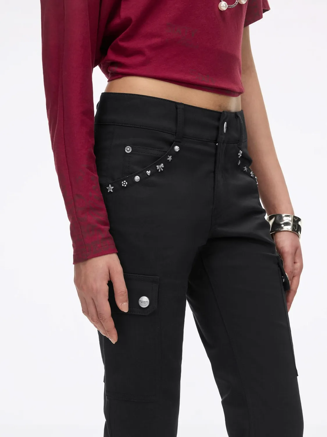 Miss Sixty Multi-Stud Skinny Capri bukser sort nitter