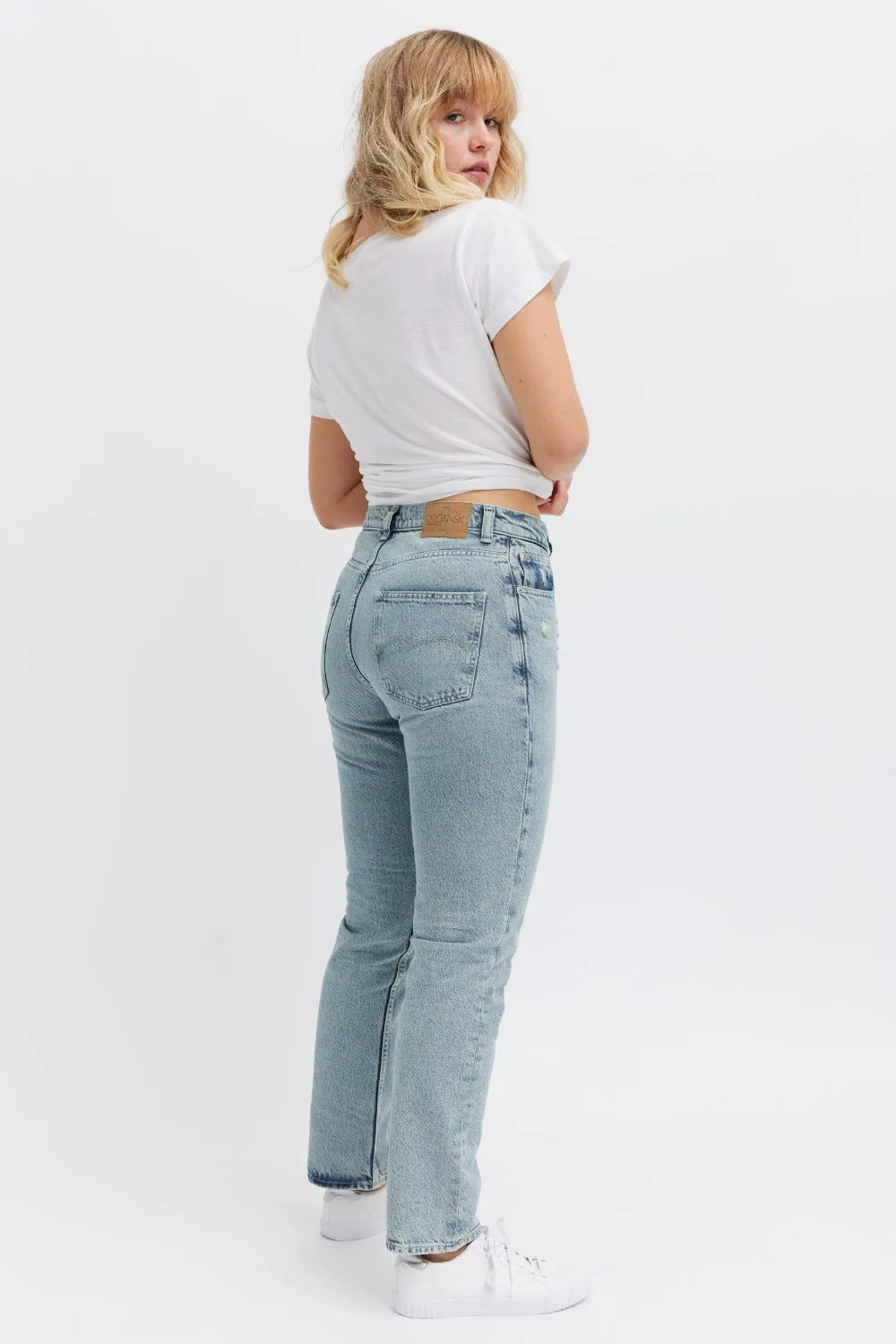 Organsk Aqua Ocean Breeze jeans turkis høj talje