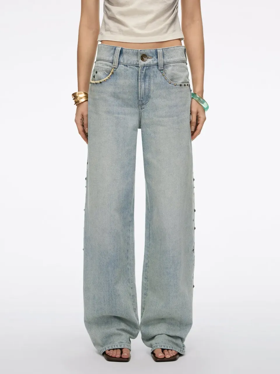 Miss Sixty straight jeans lyseblå nitter