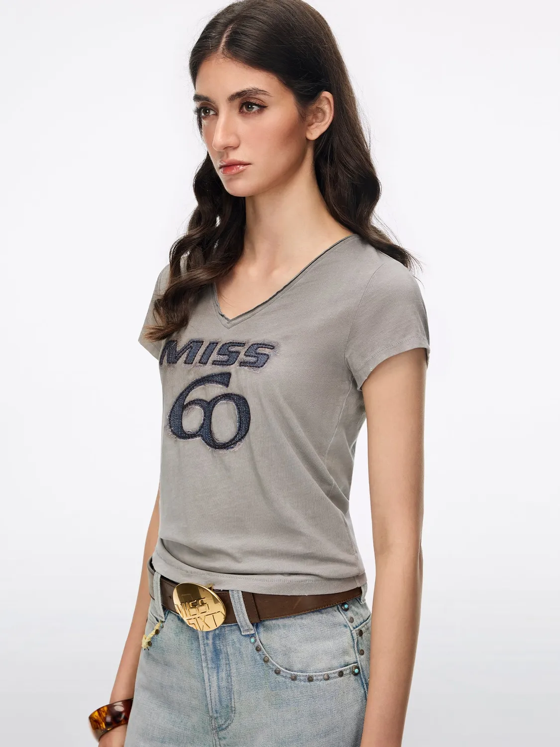 Miss Sixty Logo T-shirt offwhite V-hals med broderi