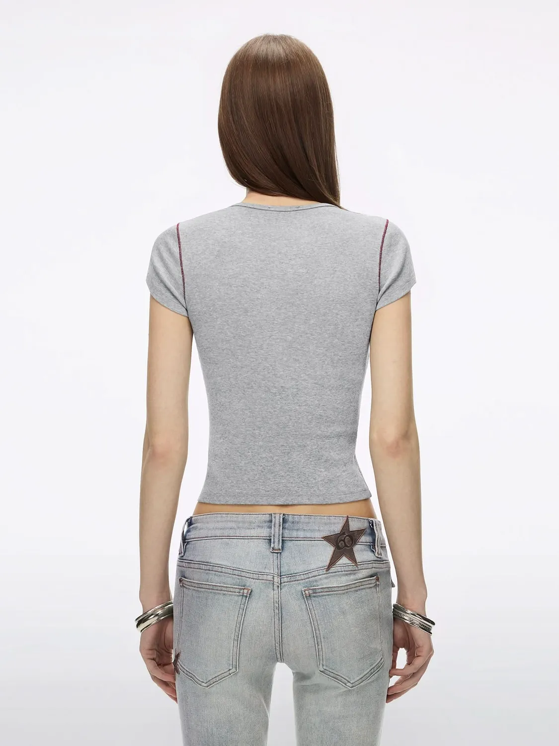 Miss Sixty Logo Print T-shirt navy V-hals slim-fit