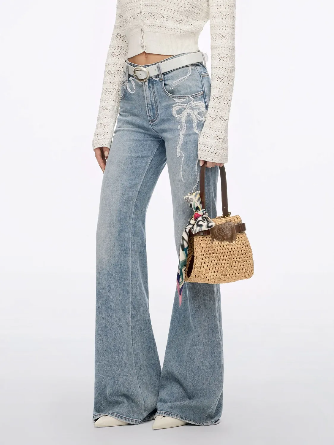 Miss Sixty skuldertaske fossil raffia flet kalveskind