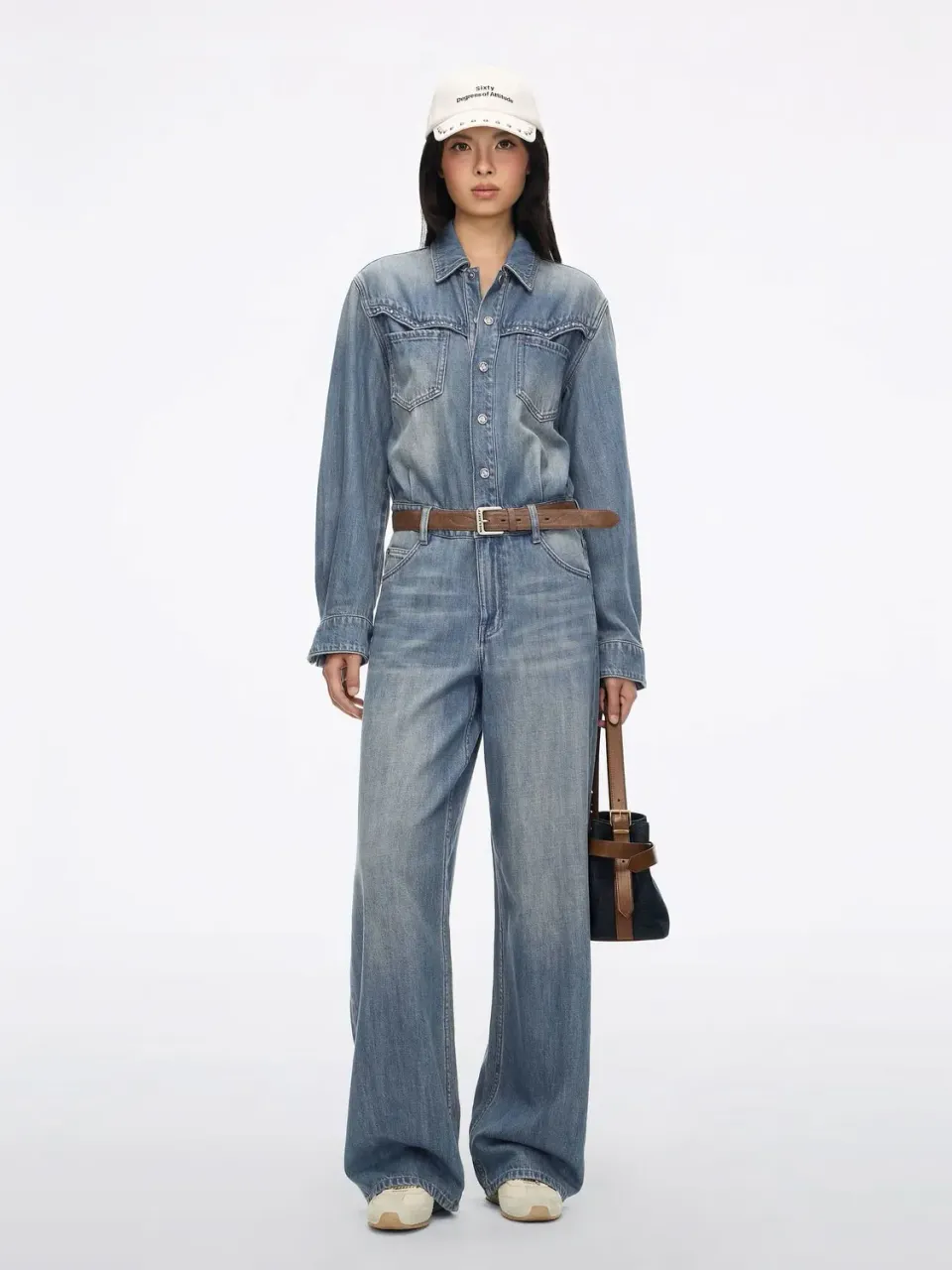 Miss Sixty denim buksedragt middle blue med bælte