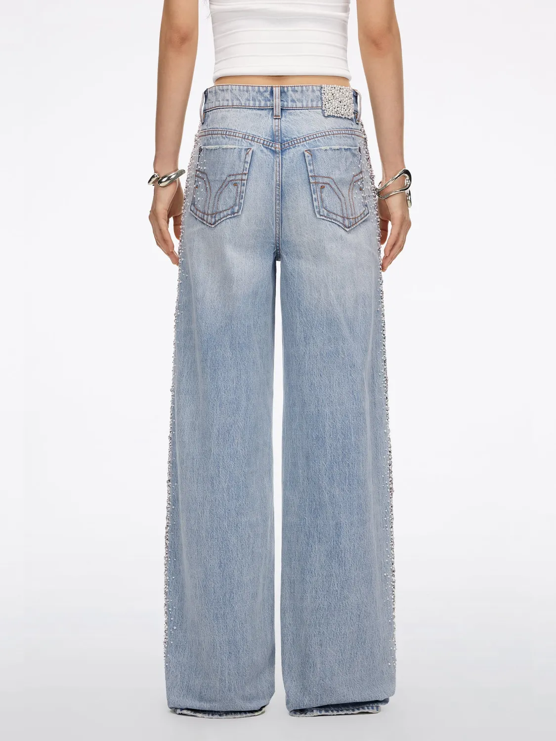 Miss Sixty straight jeans lyseblå perler rhinsten