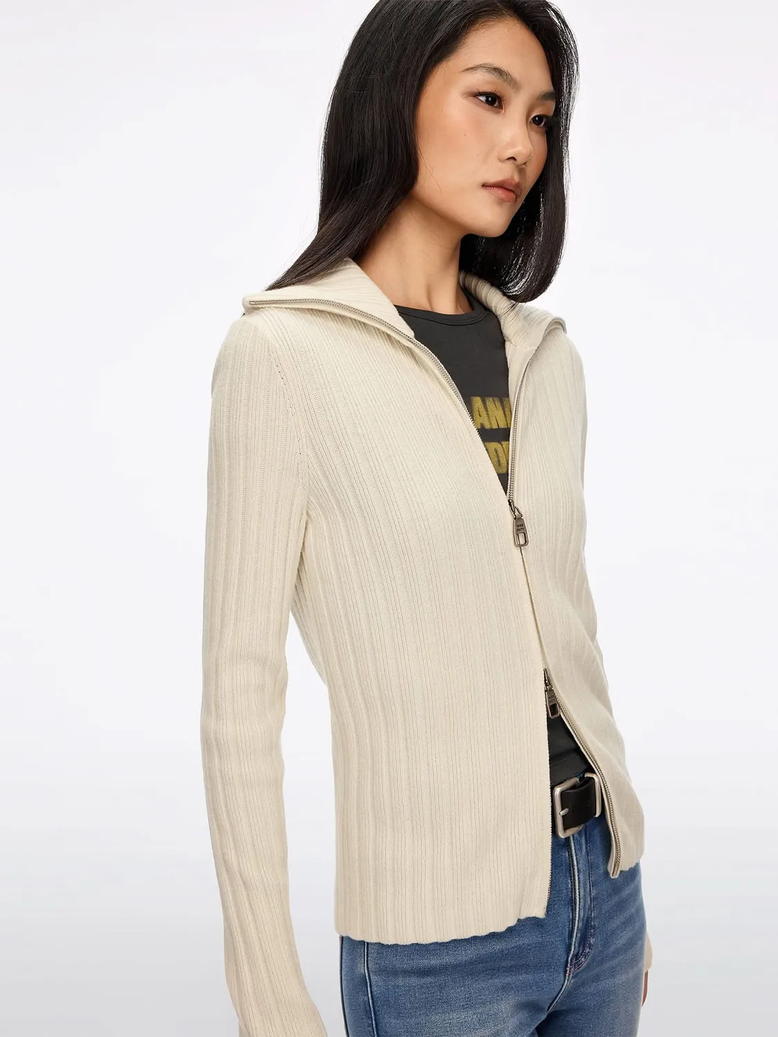 Miss Sixty Knit Cardigan heather grey uld lynlås