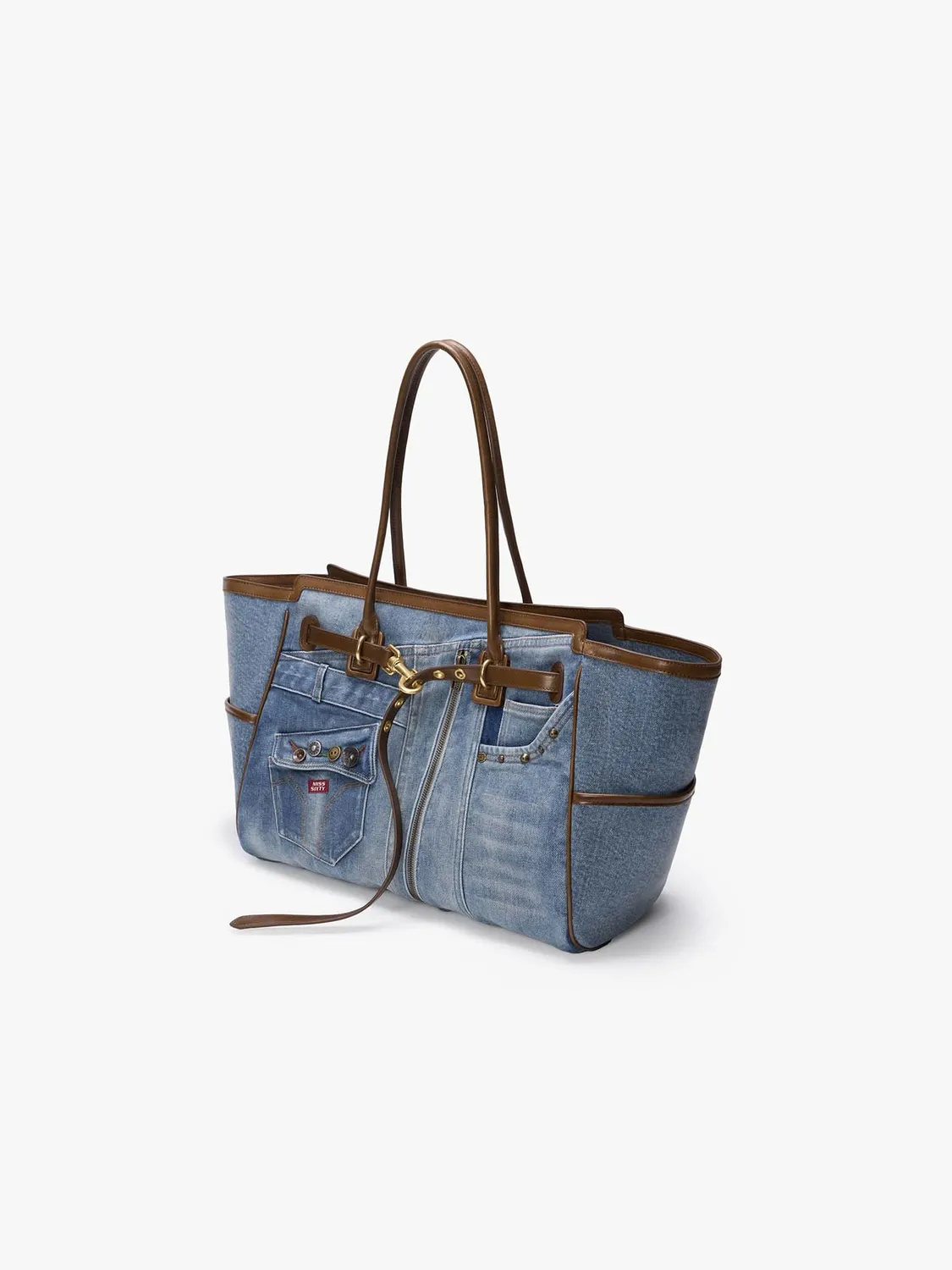 Miss Sixty tote bag blå denim patchwork læder