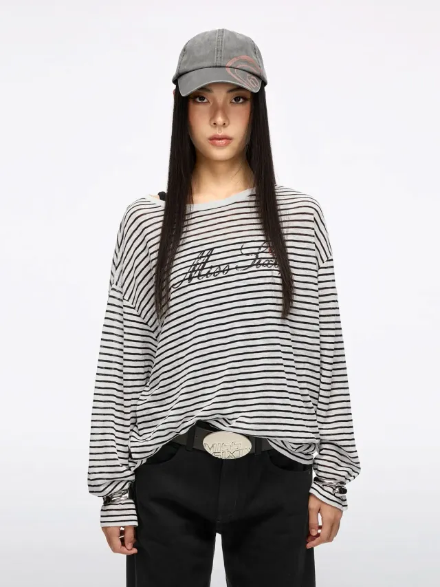 Miss Sixty Kiss Me Logo Knit strik top hvid/sort løs hørblanding