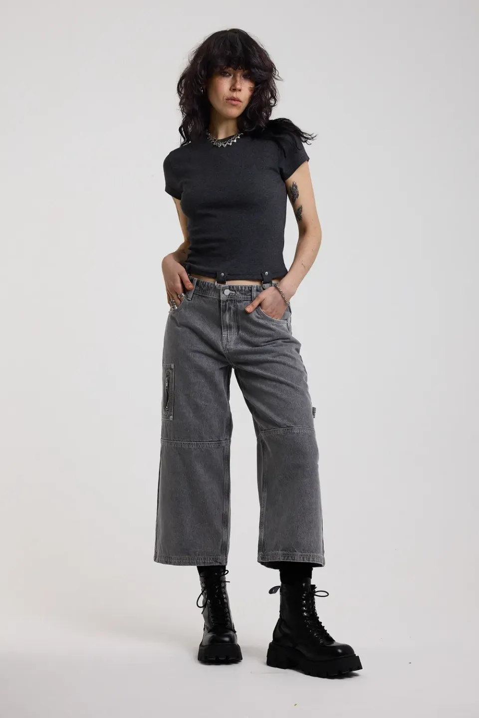 The Ragged Priest Rise Grey baggy jeans 24 grå cropped