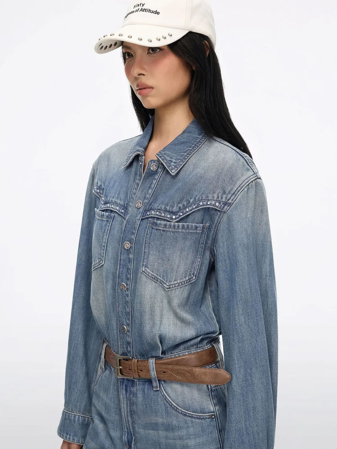Miss Sixty denim buksedragt middle blue med bælte