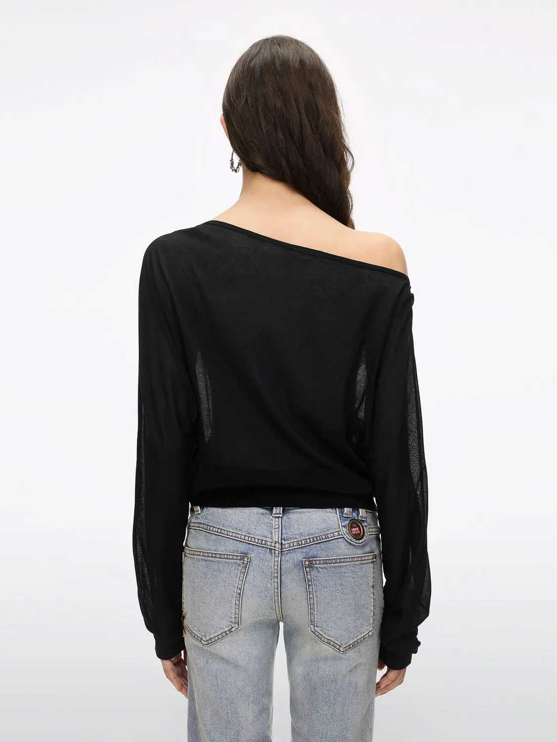 Miss Sixty Off-Shoulder Rhinestone T-shirt hvid strass