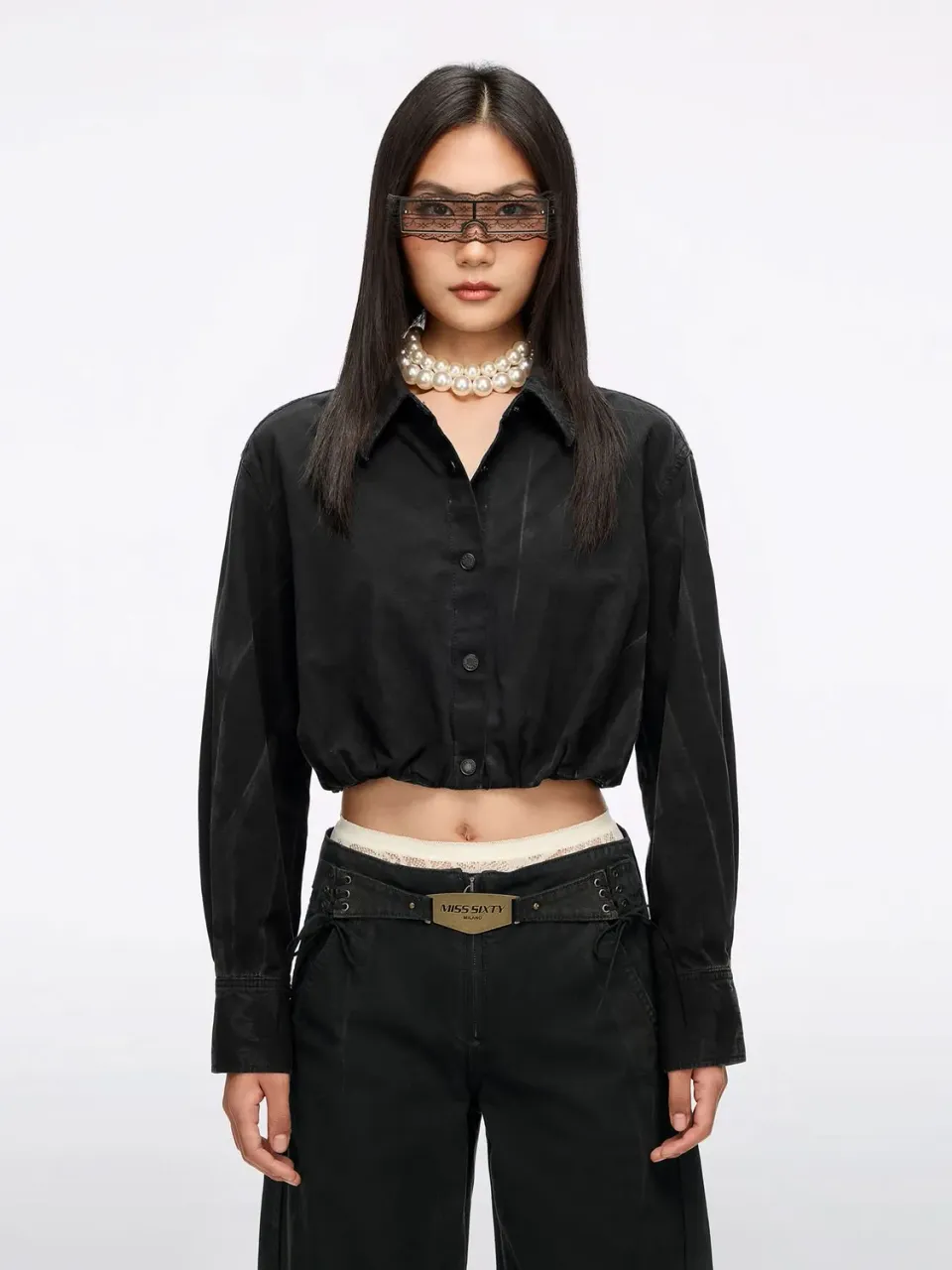 Miss Sixty distressed denimskjorte dark chocolate