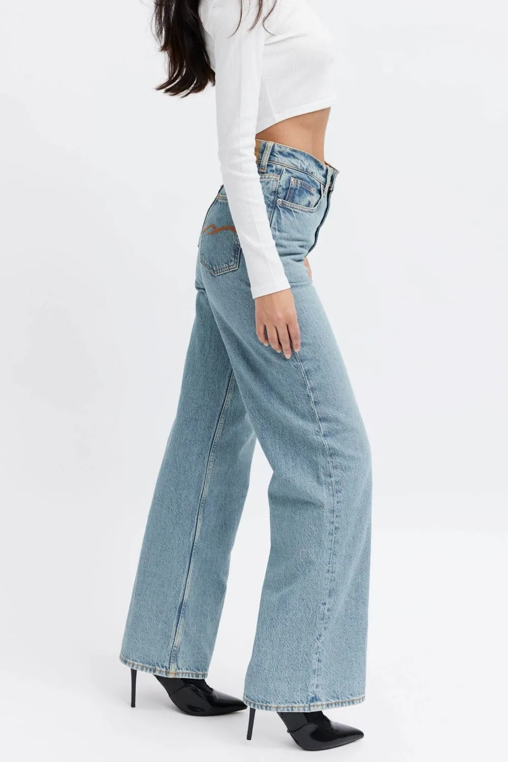 Organsk Wave Ocean Blue jeans turkis wide 34